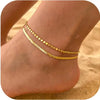 Layered Herringbone Anklet Set