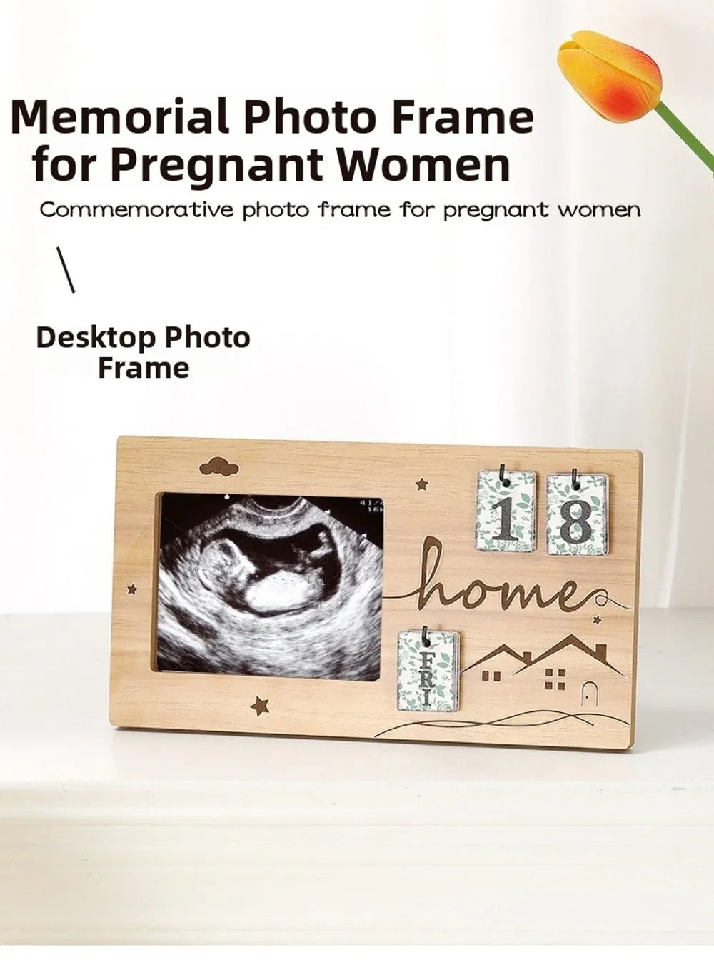 Wooden Pregnancy Countdown Picture Frame with Ultrasound Slot