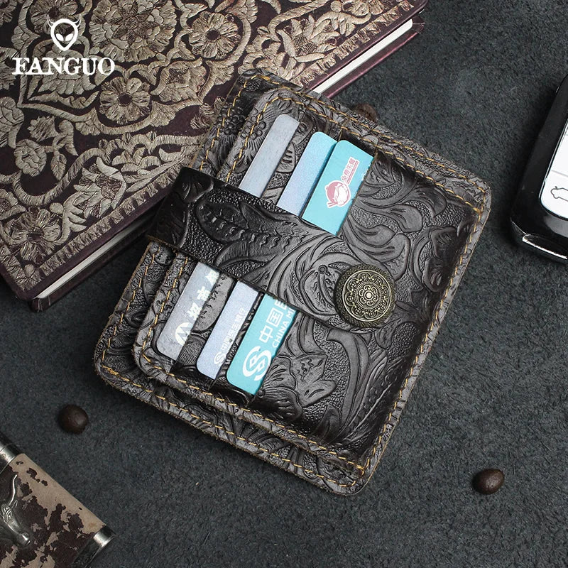 Handcrafted Cowhide Leather Card Wallet with Coin Pocket