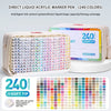 A set of 240 color liquid acrylic marker pens in a soft pink case with replacement tips.