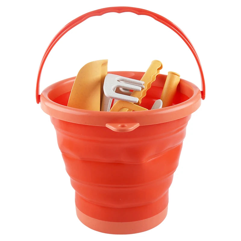 Collapsible Beach Toy Set with Bucket, Shovel & Rake