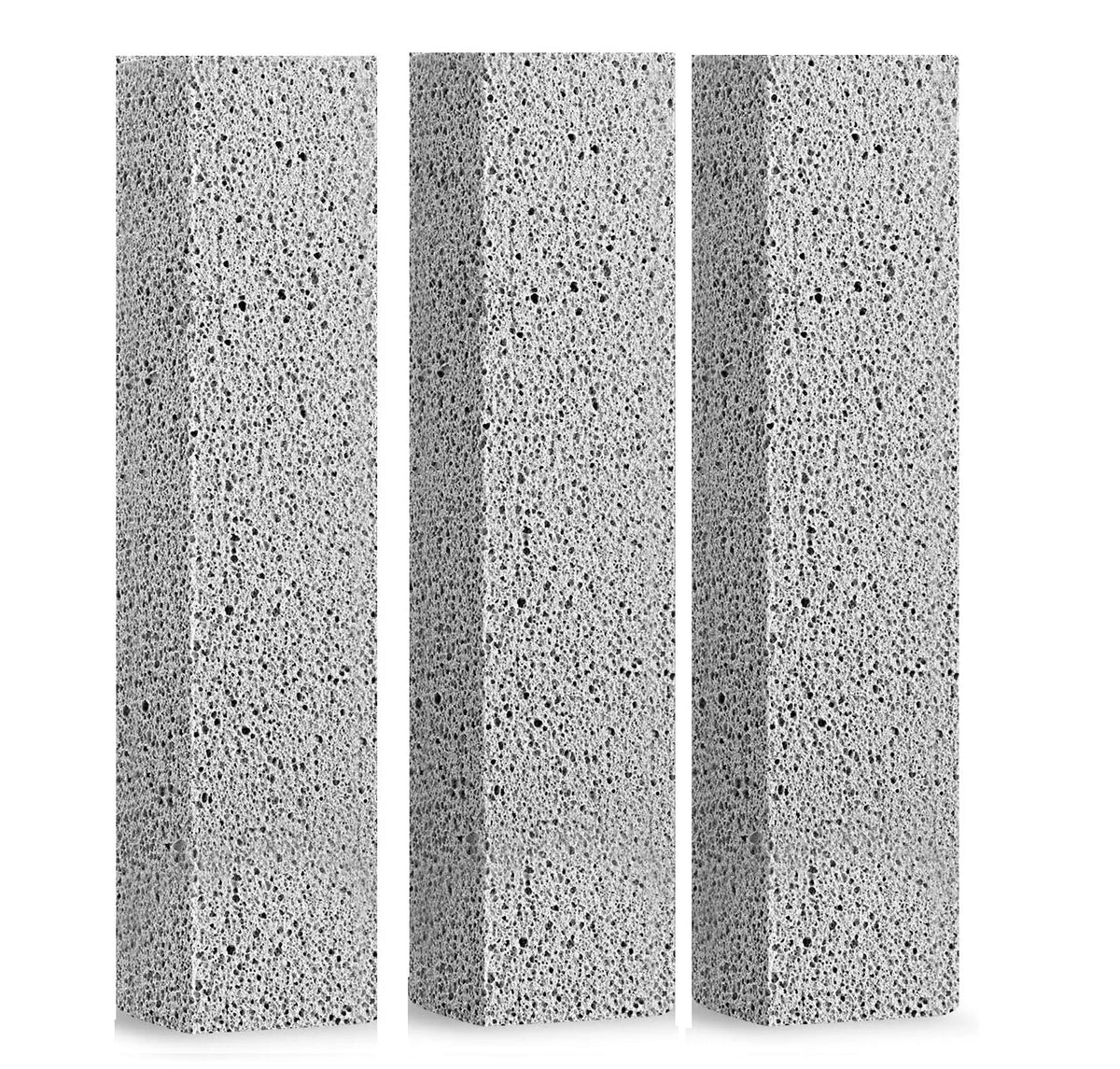 Three vertical rectangular pumice stone cleaning sticks with a textured gray surface.
