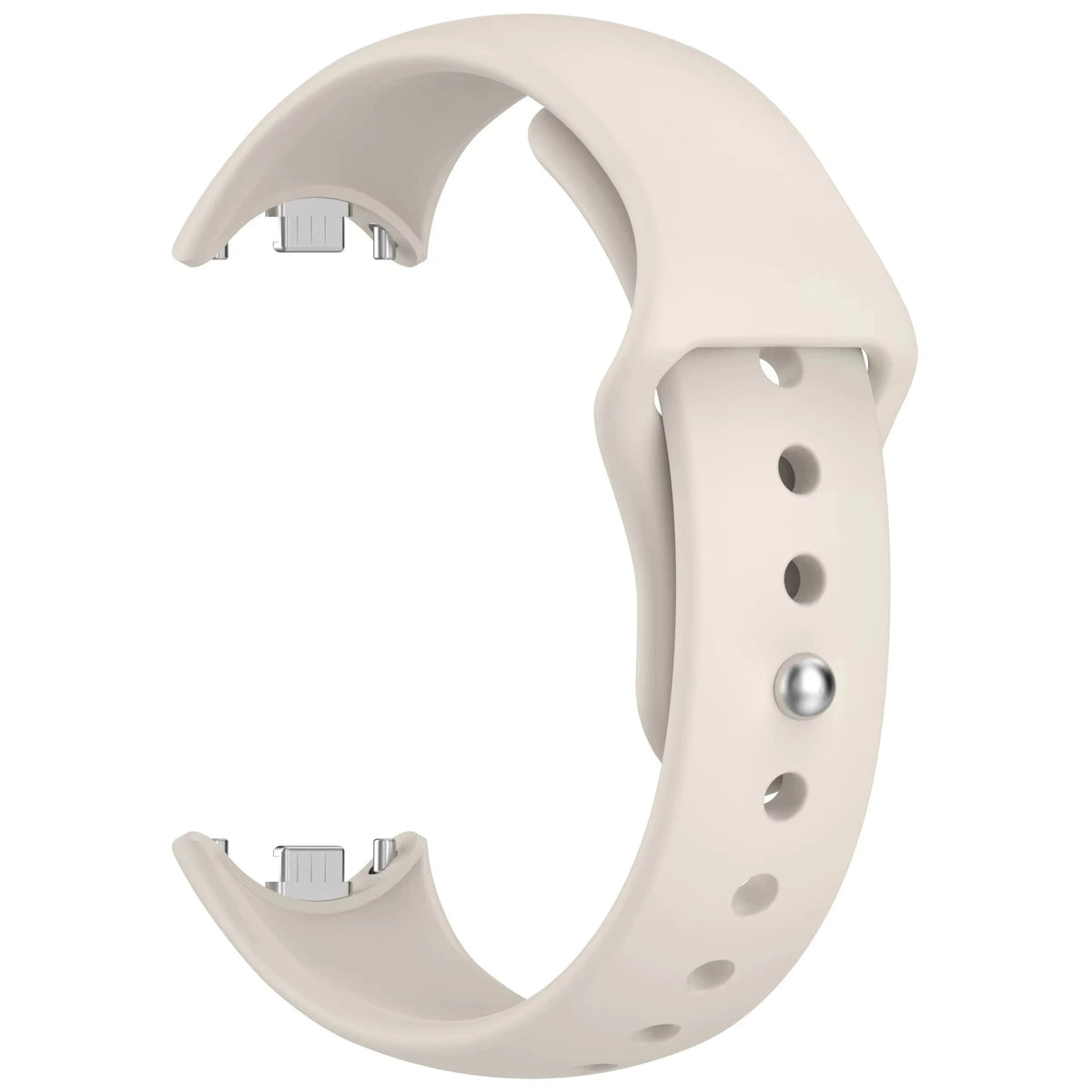 A white silicone replacement strap for a fitness tracker, shown from the side.