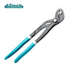 A pair of silver multi-function pliers with blue handles and a 12-inch measurement mark.