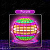 A vibrant purple sphere glowing with internal neon lights set against a dark background.