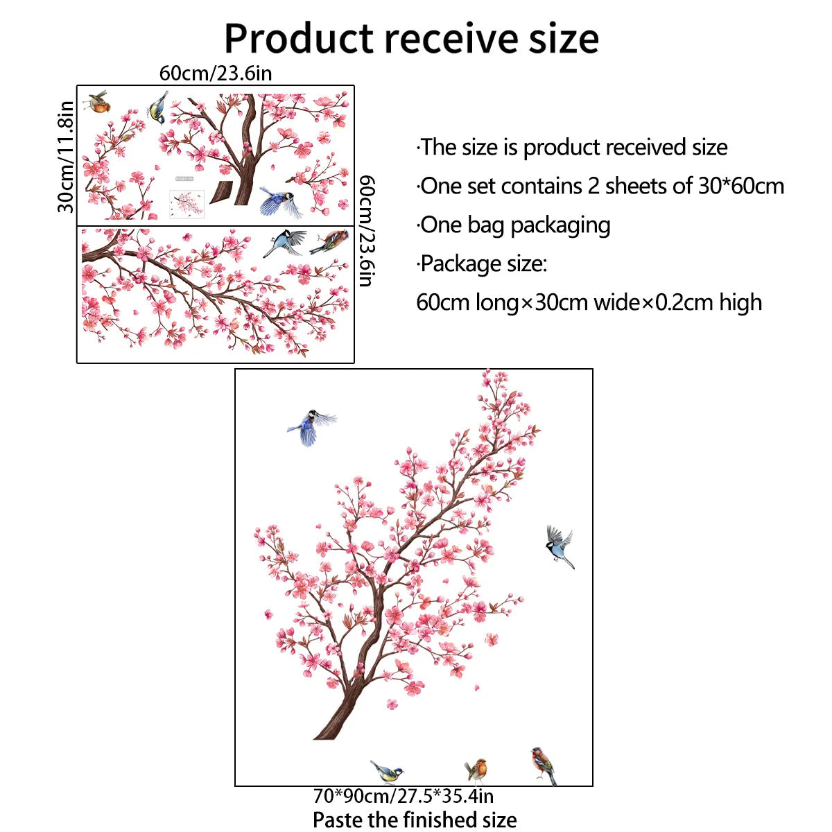 Peach Tree Branches Bird Cage Wall Decal