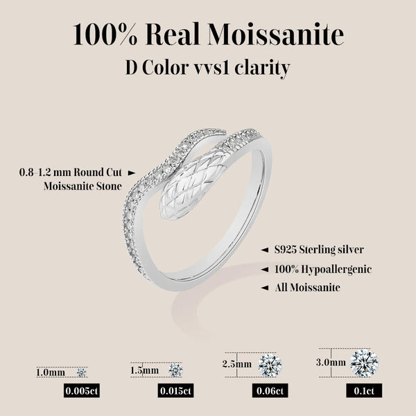 Snake-Design Moissanite Ring in Sterling Silver