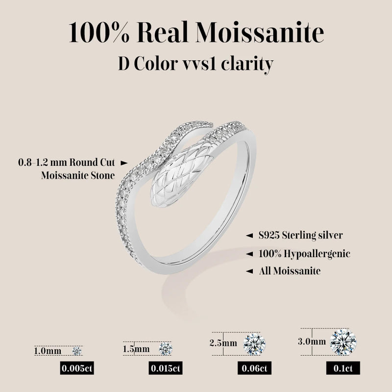 Snake-Design Moissanite Ring in Sterling Silver