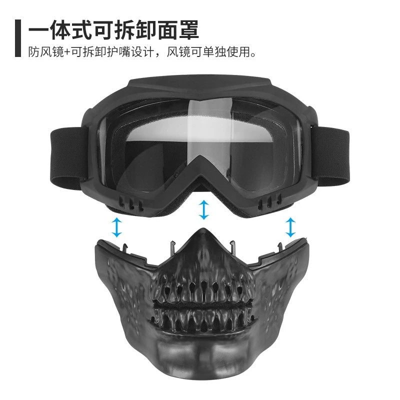 Skull Design Motorcycle & Cycling Goggles with Protective Mask
