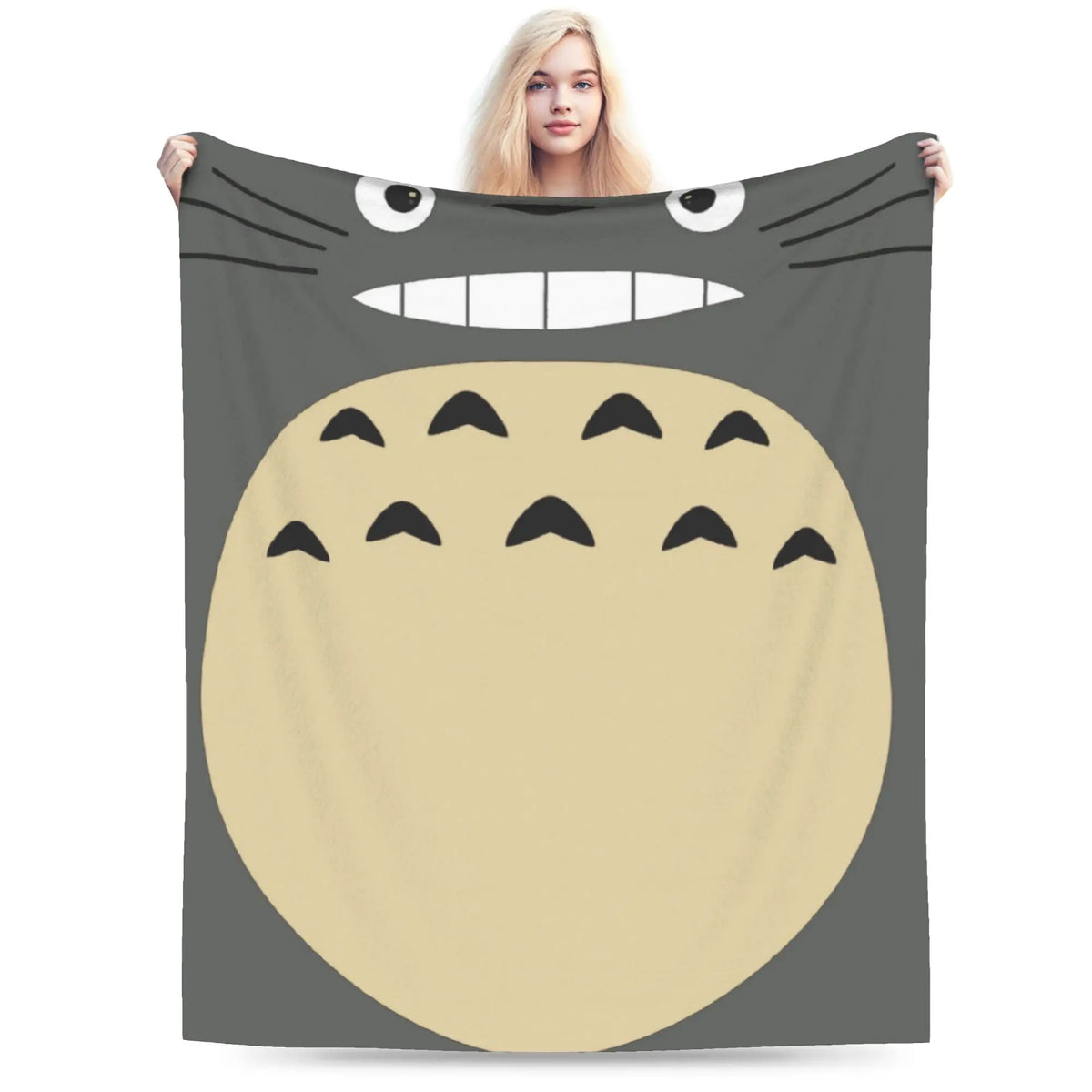 Cozy Grey Totoro-Inspired Fleece Throw Blanket