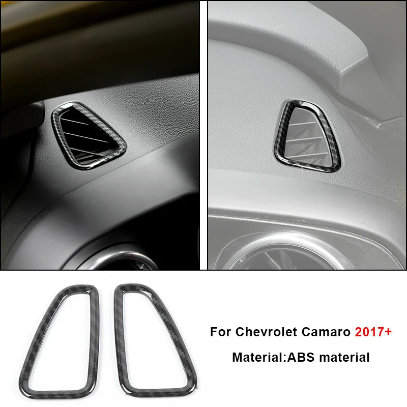 Carbon fiber interior trim kit for Chevrolet Camaro 2017+ showing replacement trim pieces.