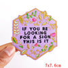 A hexagonal embroidered iron-on patch featuring pink and yellow floral designs with the text If you are looking for a sign th
