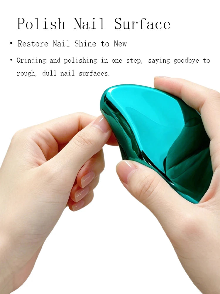 A hand holds a vibrant teal polish nail surface, demonstrating the product's shine.