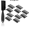A set of 50 black grooming brushes for wigs and beards, including a large comb-like brush.
