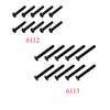 A collection of small black metal screws or pins, labeled 6112 and 6113.