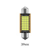 A silver LED festoon bulb with a 39mm size marking and a CANBUS connector.