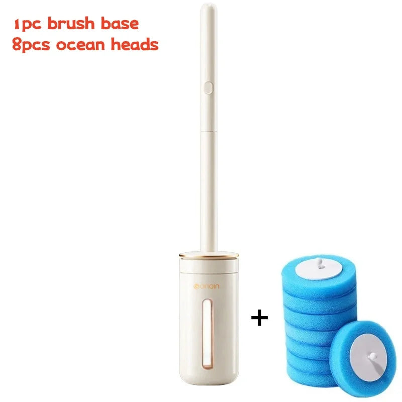 Wall-Mounted Disposable Toilet Brush Set with Refill Heads