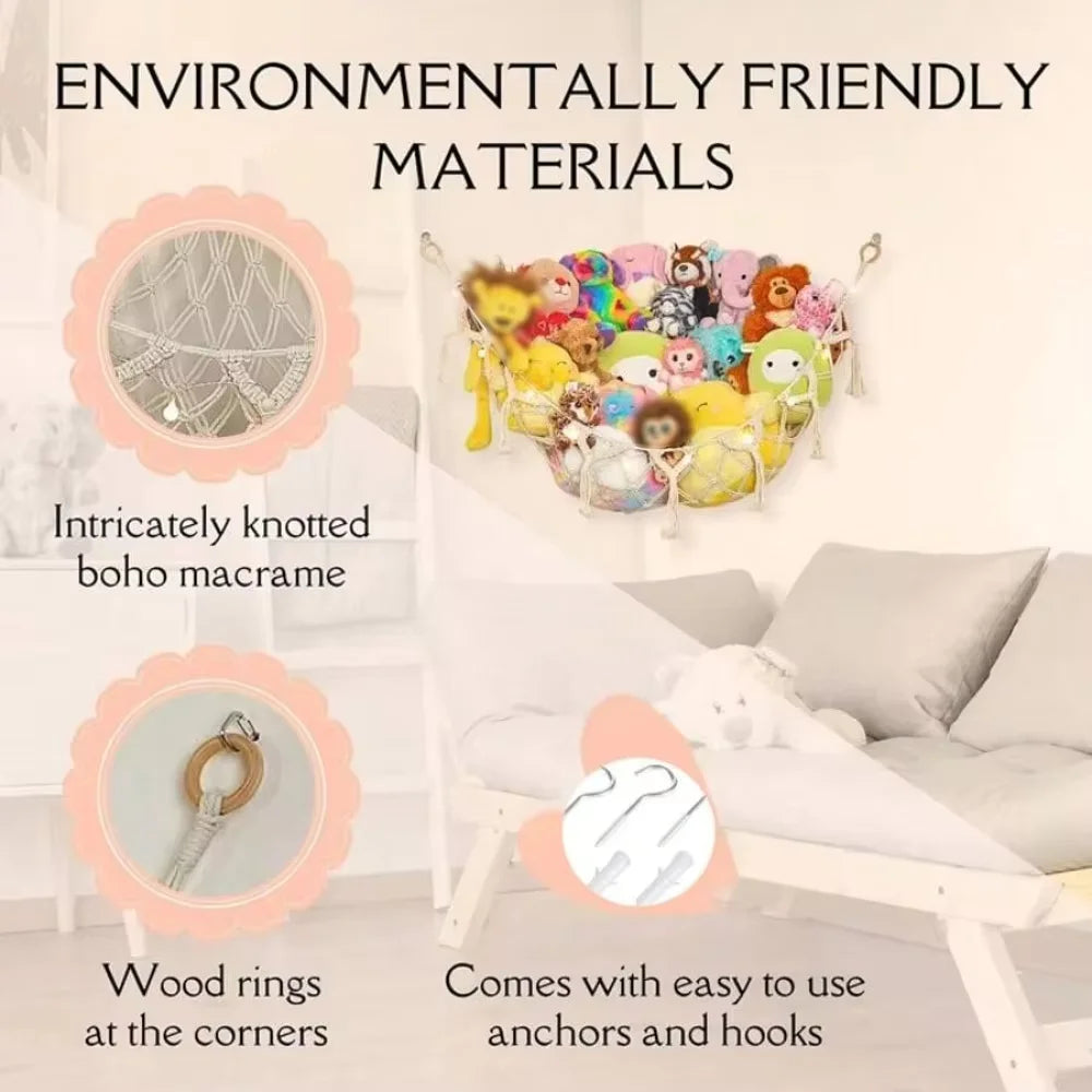 Macrame Toy Hammock for Corner Storage and Wall Decor