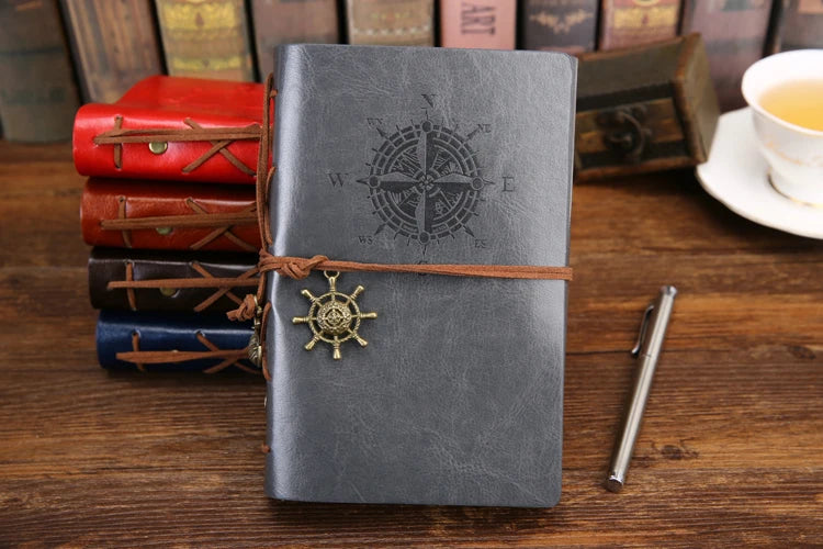 Vintage PU Leather Spiral Journal – Traveler's Notebook with Anchor Design