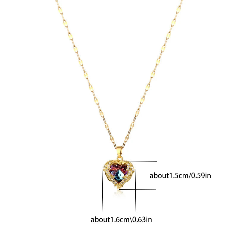 Colorful Crystal Ocean Heart Pendant Necklace