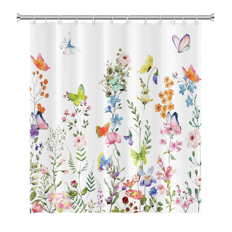 Floral Print Shower Curtain with Integrated Liner