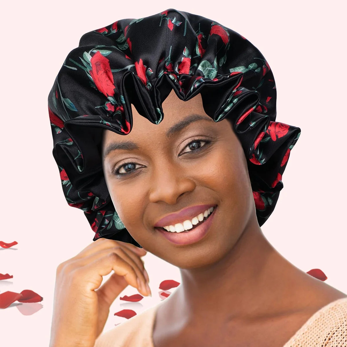 Floral Print Satin Sleep Bonnet – Double Layer Hair Protector