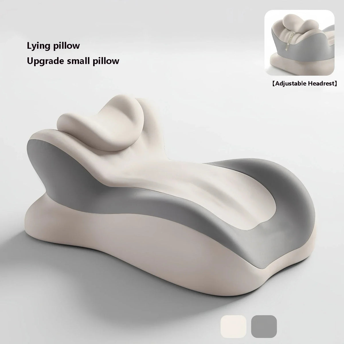A beige and gray ergonomic memory foam wedge pillow shown in a side view.