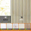 Before and after comparison of self-adhesive wood grain wallpaper installation on a wall.
