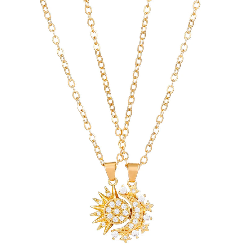 Copper Sun & Moon Magnetic Pendant Necklace