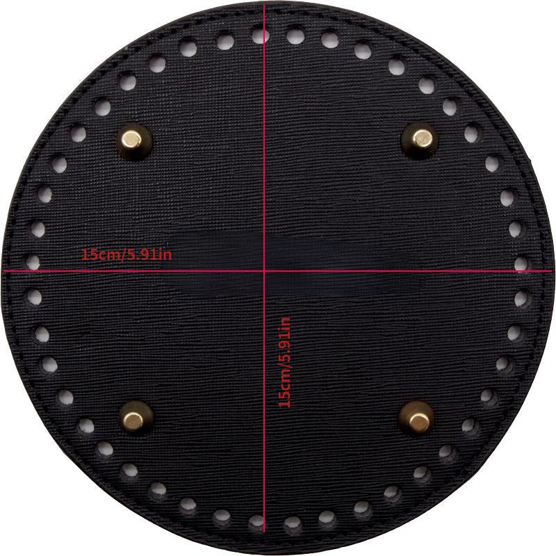 Black PU leather oval bag bottom with measurement lines for DIY crochet and knitted bags