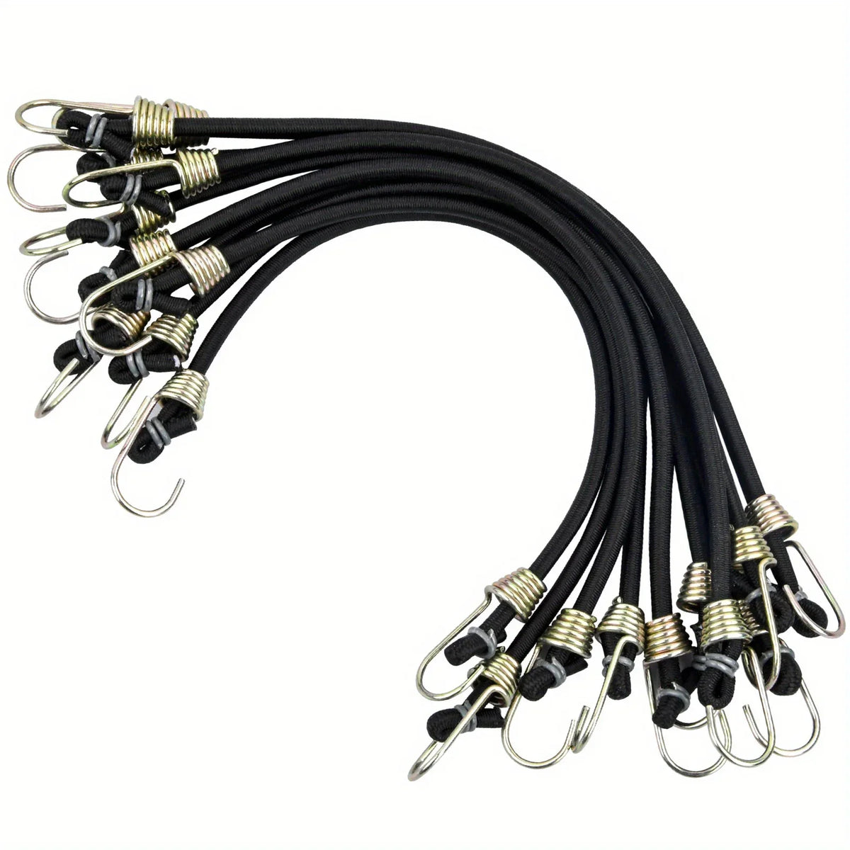 15-Piece Elastic Bungee Cords with Hooks – Black
