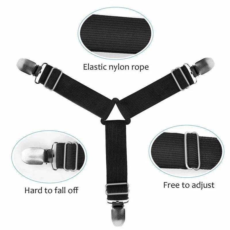 Adjustable Triangle Bed Sheet Clips with Elastic Straps (4-Pack)