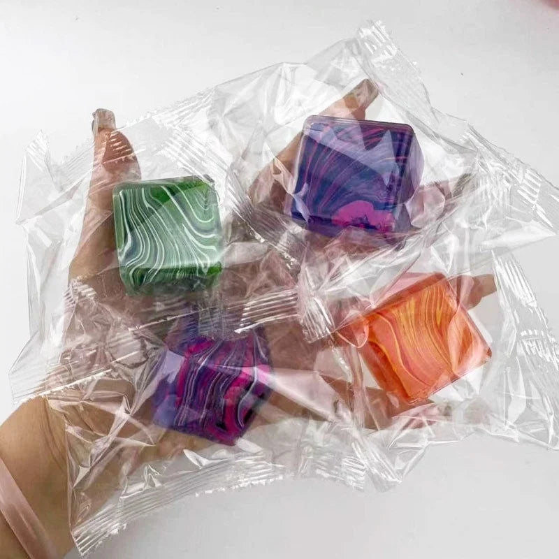 Squishy Stress Relief Cube with Soothing Swirl Design