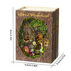 A wooden dollhouse miniature assembly kit with LED lighting displayed in a box.
