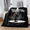 A black fleece throw blanket featuring a graphic of the My Chemical Romance band logo and silhouette.