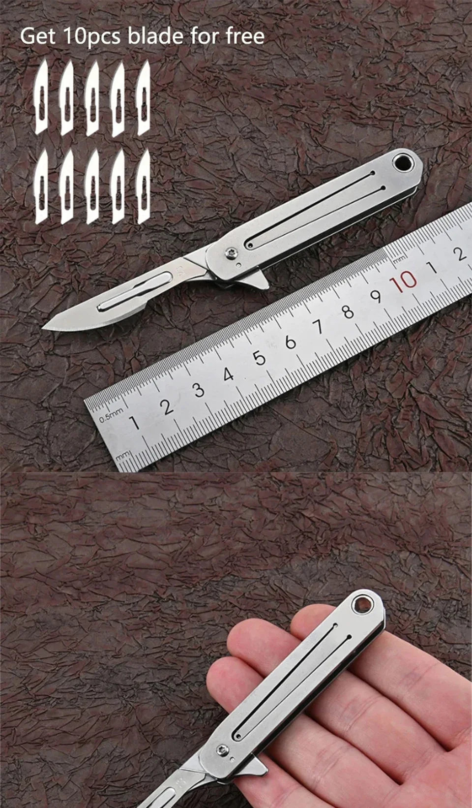 Compact Stainless Steel Folding Knife with Keychain