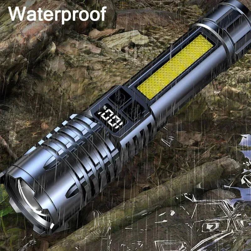 Rechargeable LED Flashlight with LCD Display and Zoom
