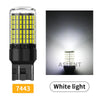 A bright white LED bulb with a cylindrical glass housing and multiple yellow LEDs, labeled 7443.