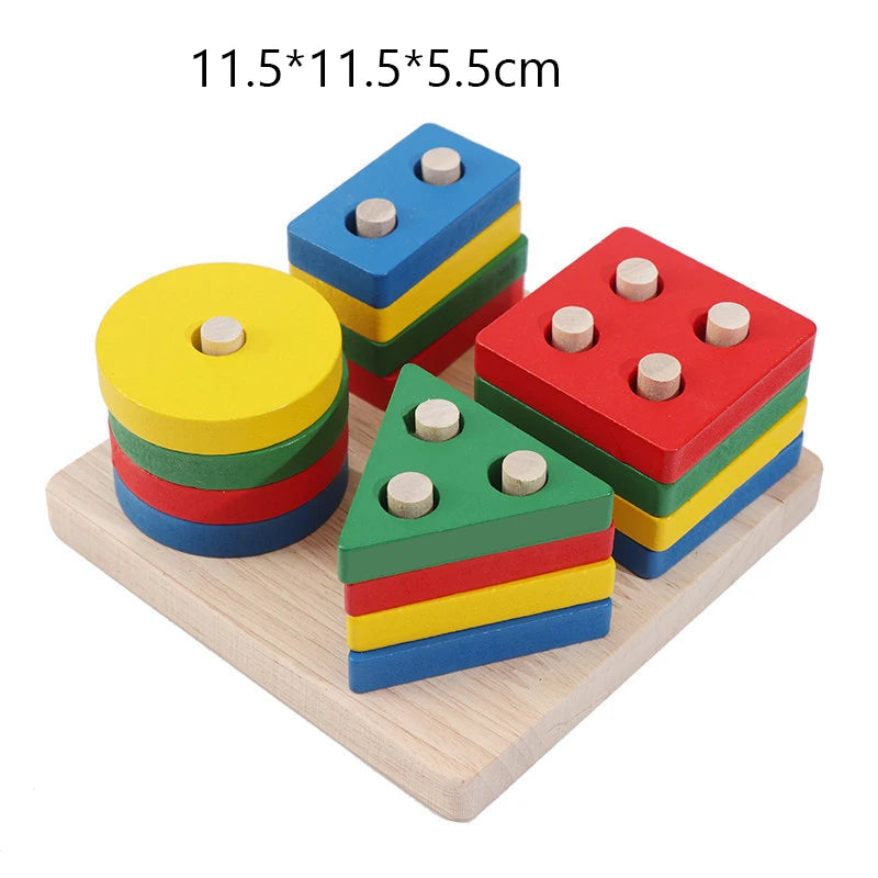 Montessori Wooden Shape Sorting Stacking Toy for Toddlers