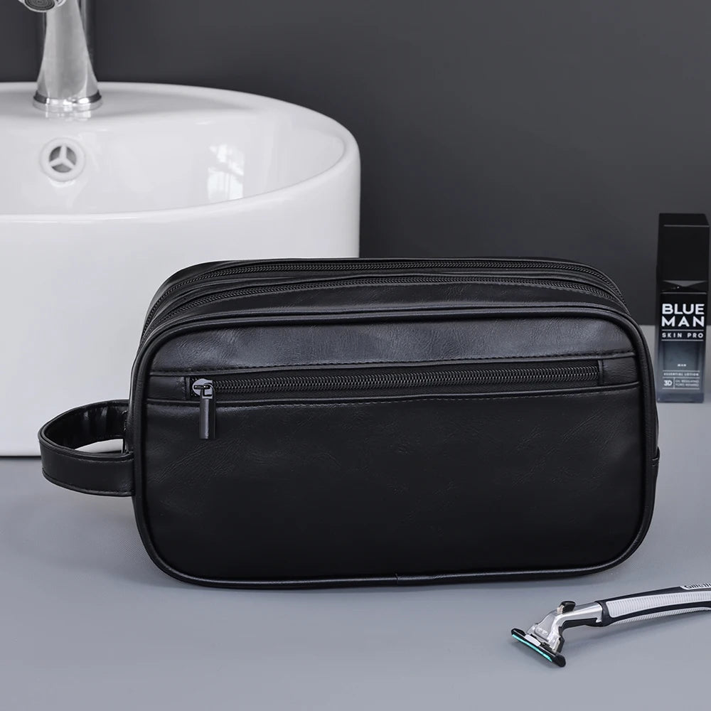 Premium PU Leather Double-Layer Toiletry Bag for Travel