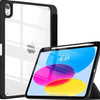 A black slim tri-fold stand case for an iPad showing a screen with a colorful interface.