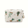 A cream-colored fabric diaper caddy organizer featuring a repeating pattern of green cacti and succulents.