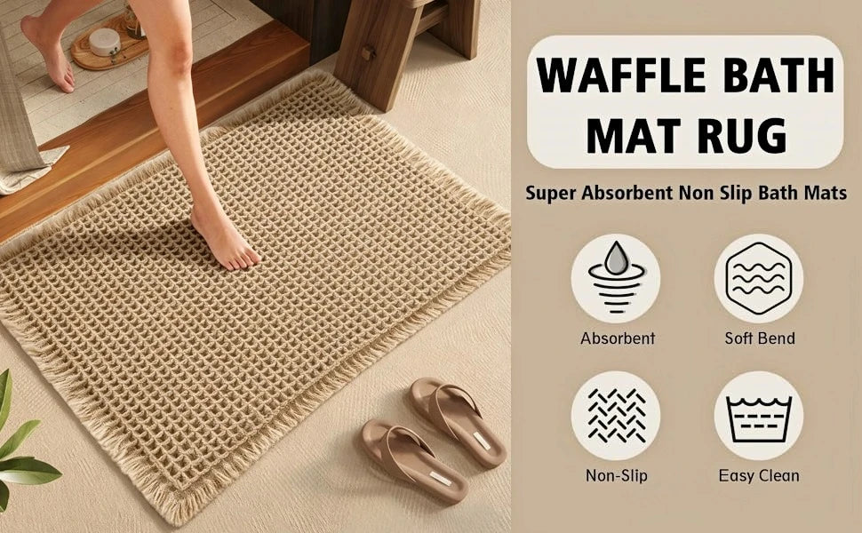 Waffle Textured Quick-Dry Bath Mat with Non-Slip Backing