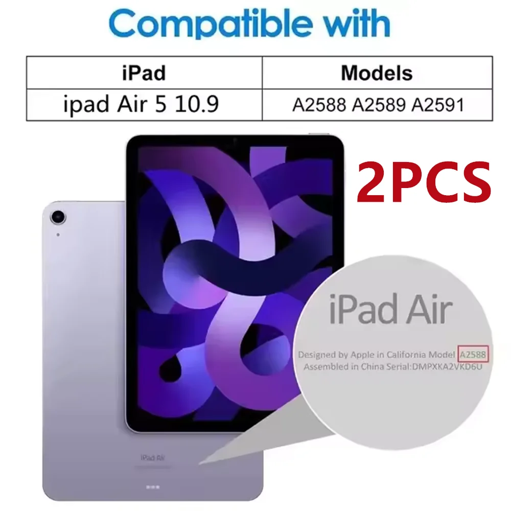 Deux iPad Air 5 de 10.9 pouces (modèles A2588, A2589, A2591) compatibles avec des protecteurs en verre trempé