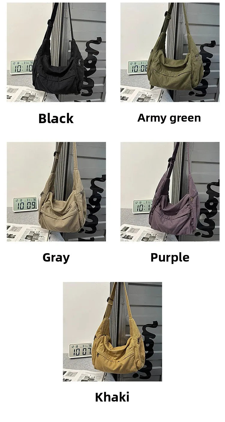 Cotton Canvas Crossbody Bag with Large Capacity