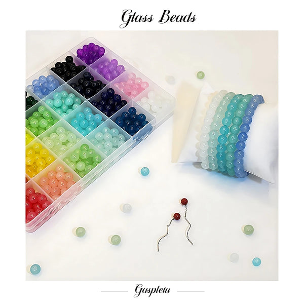 24-Farbige Glasperlen-Armband-Set mit 8mm Perlen