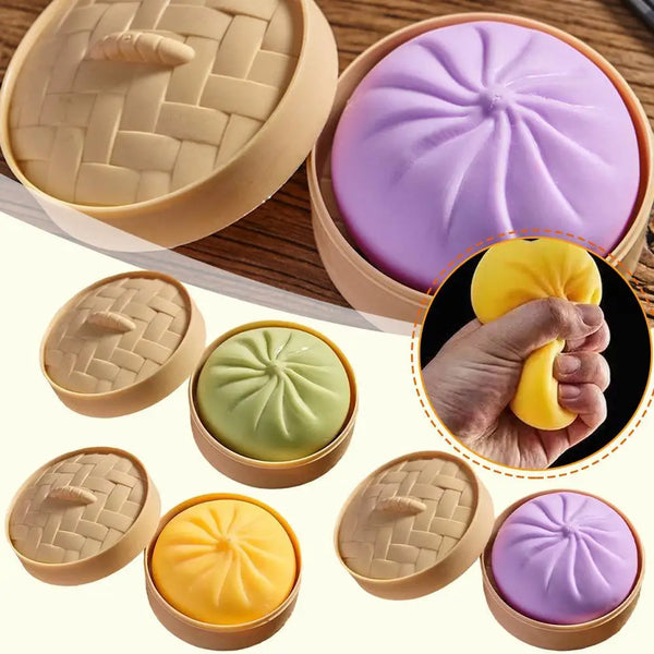 Dumpling Squishy Toy with Mini Steamer Basket