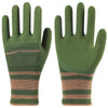 Pair of olive green gardening gloves with striped accents for anti-slip grip