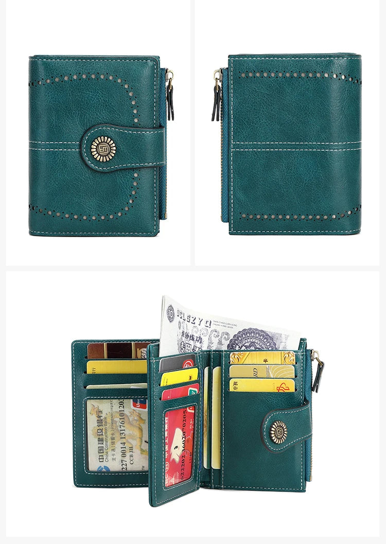 Vintage RFID-Blocking Tri-Fold Wallet with Ample Storage