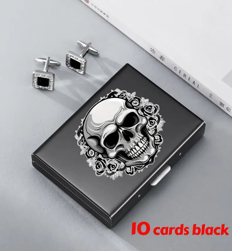Skull Print Stainless Steel Credit Card Holder Wallet